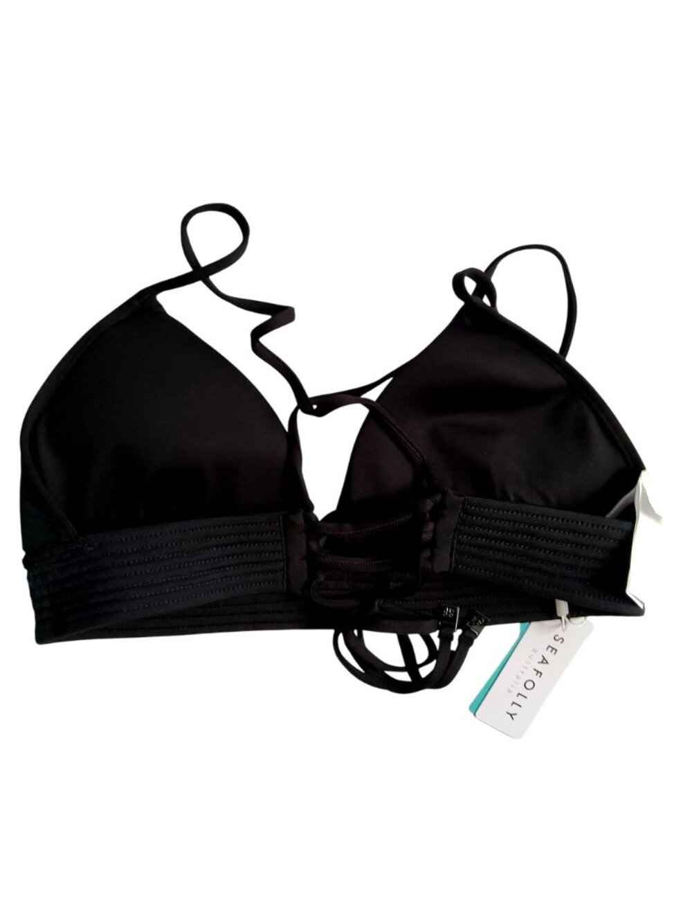 Seafolly Womens Black Bikini Bra Top Strappy back design Size 16 Nylon Elastane - Picture 2 of 8